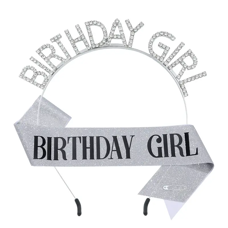 Birthday Girl Rhinestone Headband with Purple Ribbon - Image 3