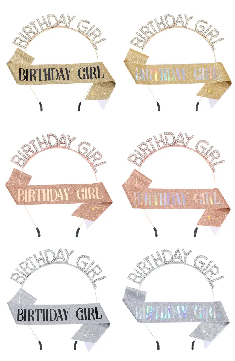 Birthday Girl Rhinestone Headband with Purple Ribbon — feature 11