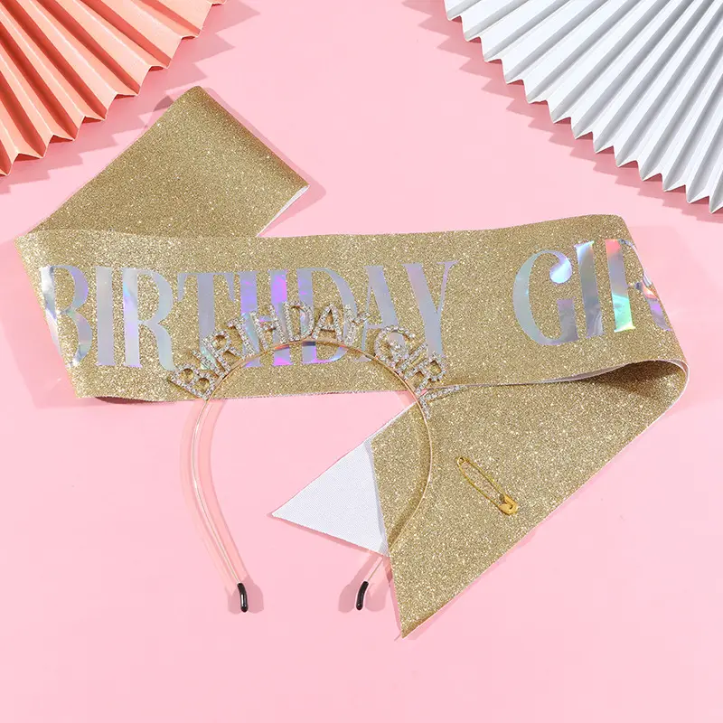 Birthday Girl Rhinestone Headband with Purple Ribbon — feature 14