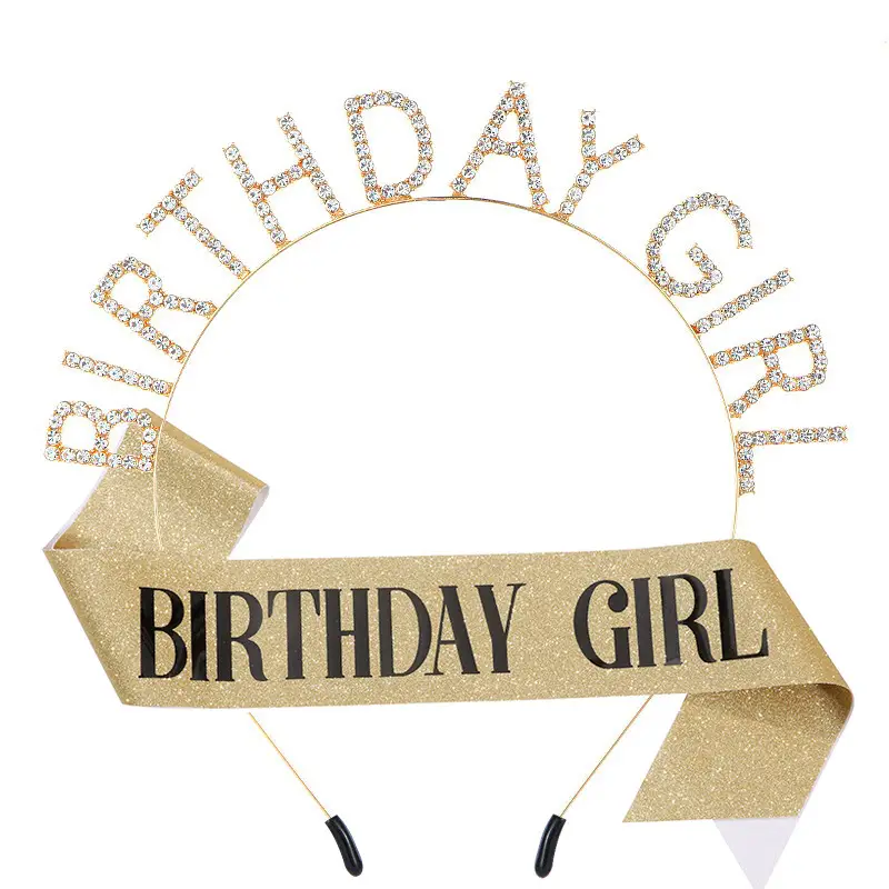 Birthday Girl Rhinestone Headband with Purple Ribbon — feature 8