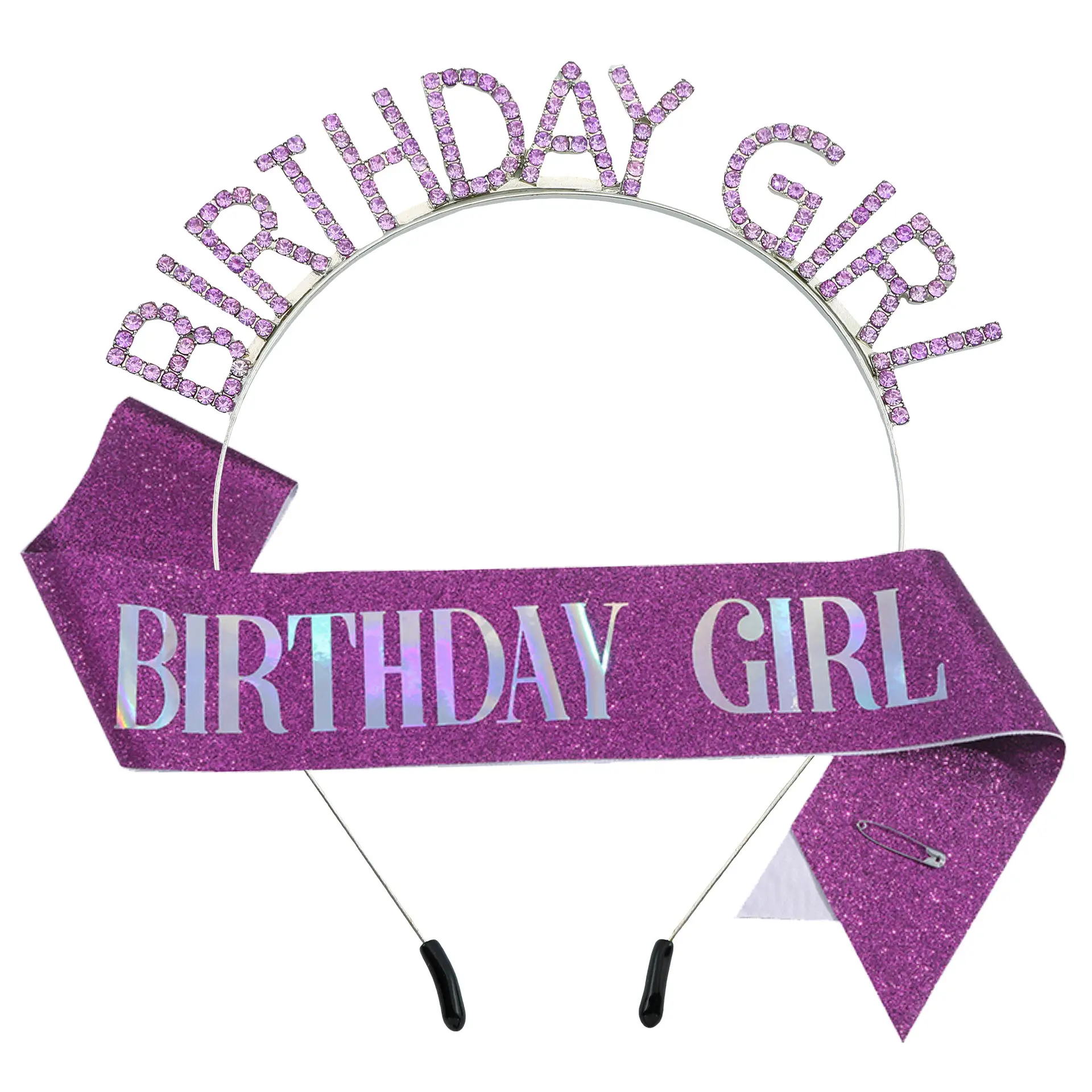 Birthday Girl Rhinestone Headband with Purple Ribbon - Image 11