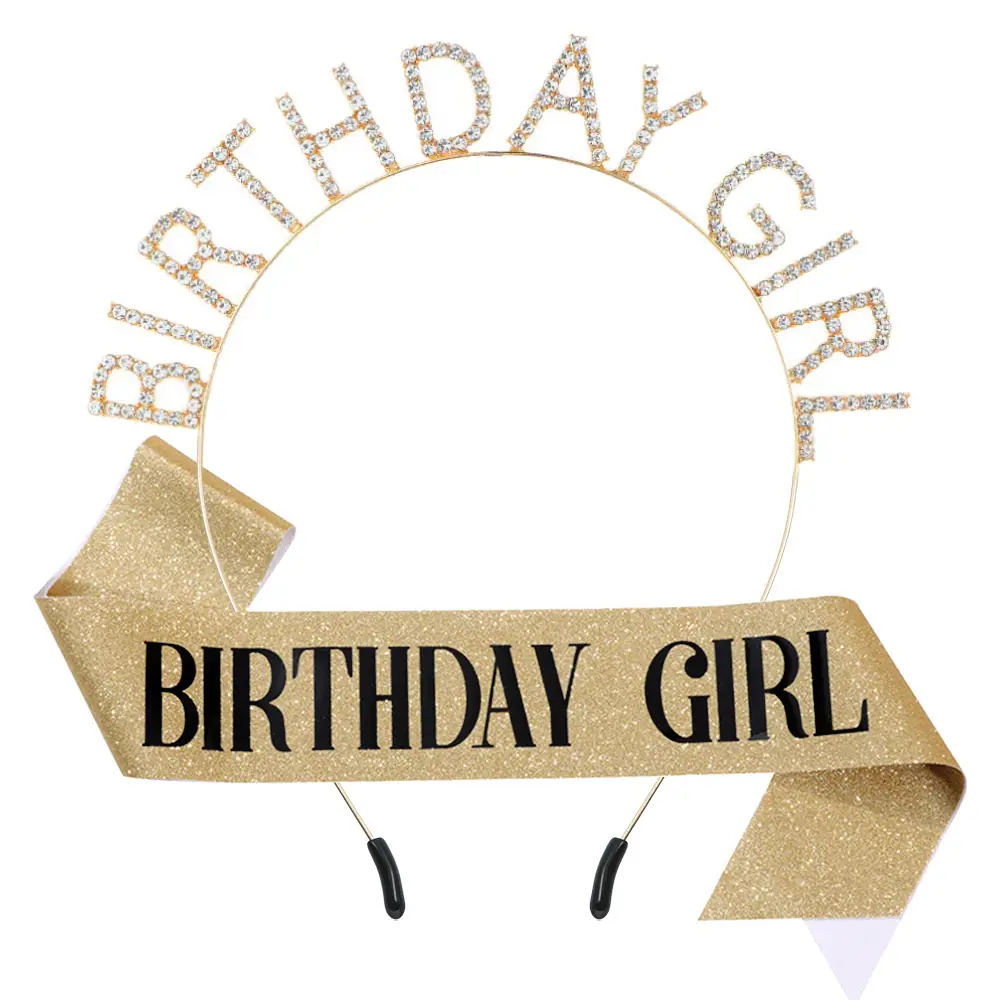Birthday Girl Rhinestone Headband with Purple Ribbon - Image 2
