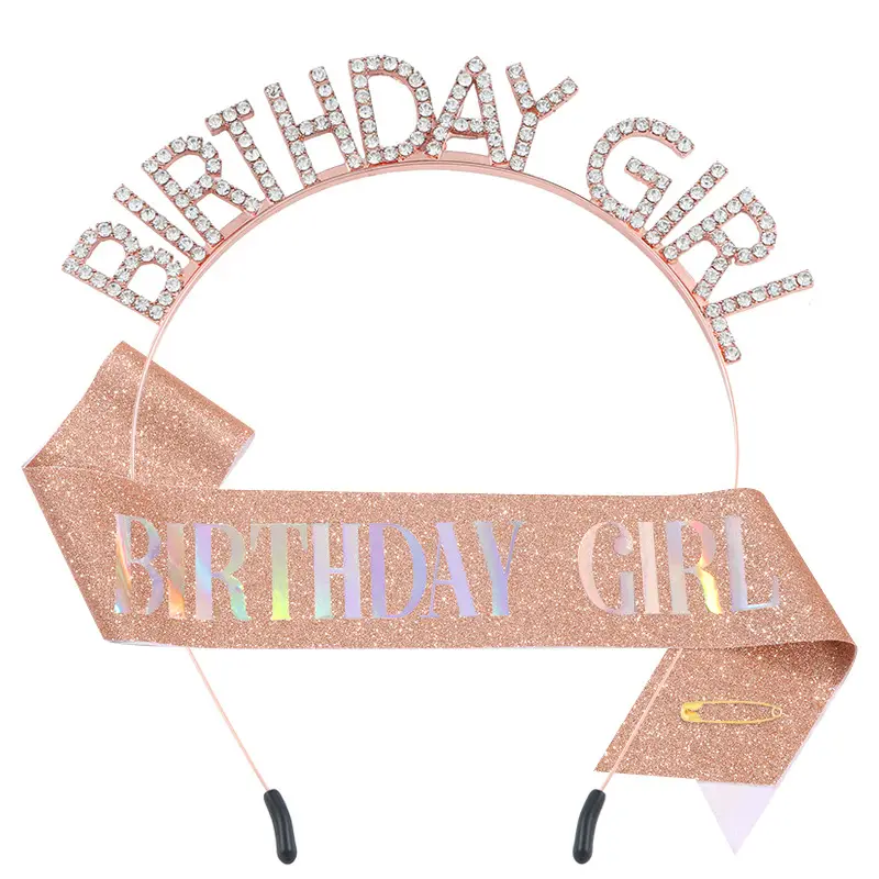 Birthday Girl Rhinestone Headband with Purple Ribbon - Image 5