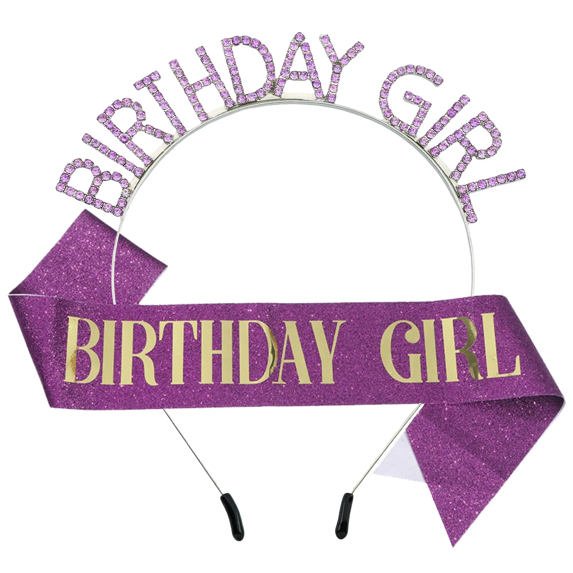 Birthday Girl Rhinestone Headband with Purple Ribbon - Image 6