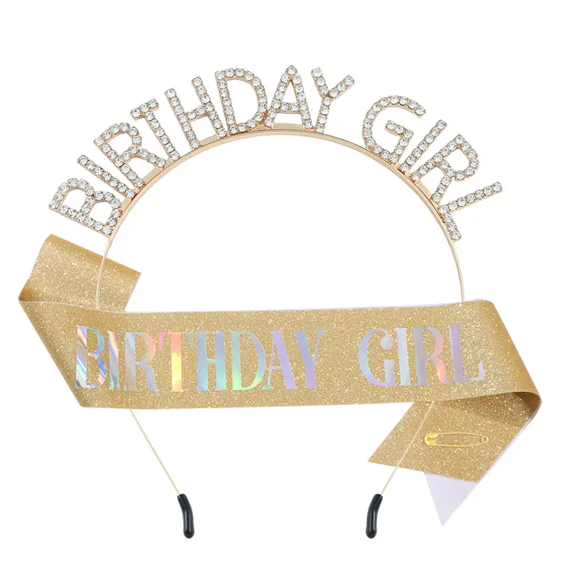 Birthday Girl Rhinestone Headband with Purple Ribbon - Image 7