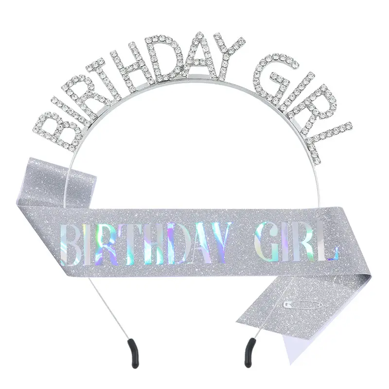 Birthday Girl Rhinestone Headband with Purple Ribbon - Image 8