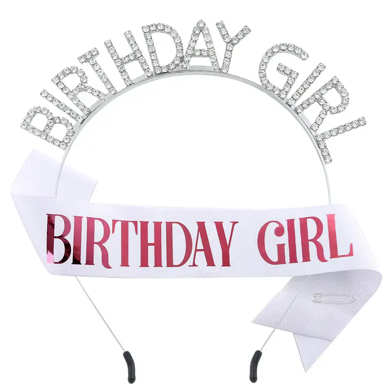 Birthday Girl Rhinestone Headband with Purple Ribbon - Image 9