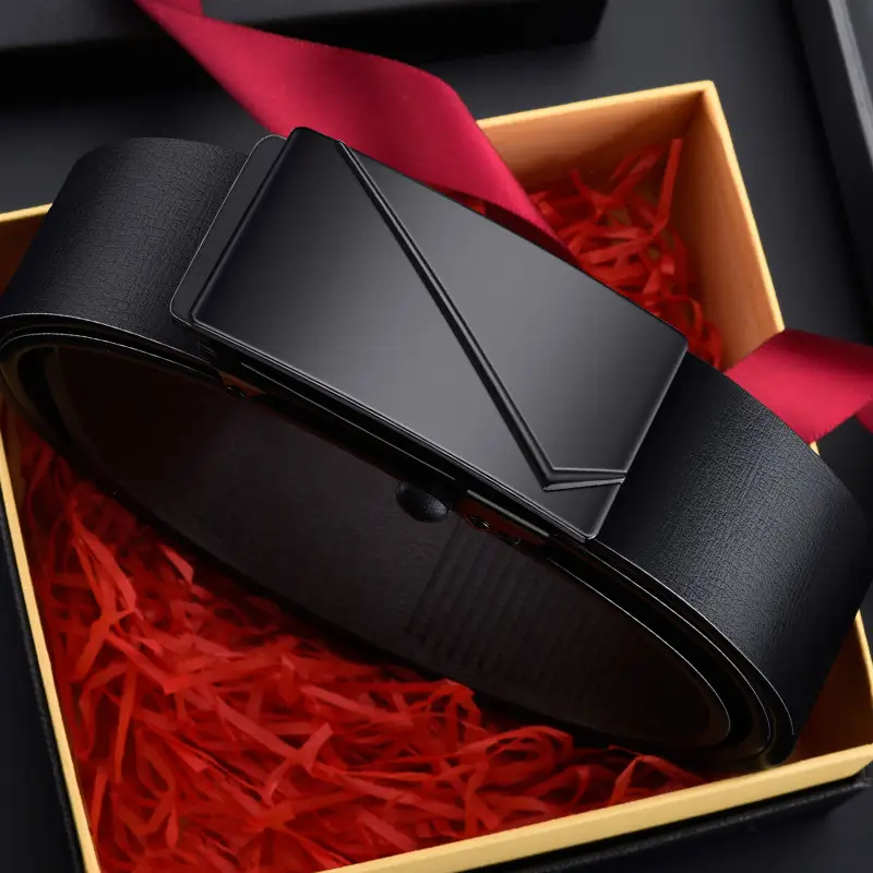 Men's Toothless Automatic Buckle Belt Black Large Size