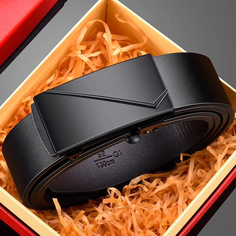 Men's Toothless Automatic Buckle Belt Black Large Size