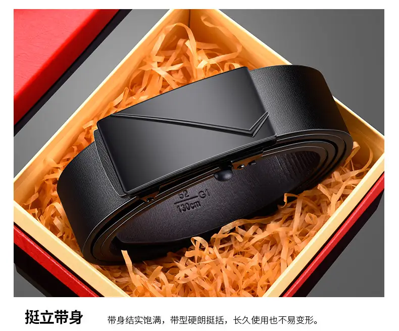 Men's Toothless Automatic Buckle Belt Black Large Size — feature 14
