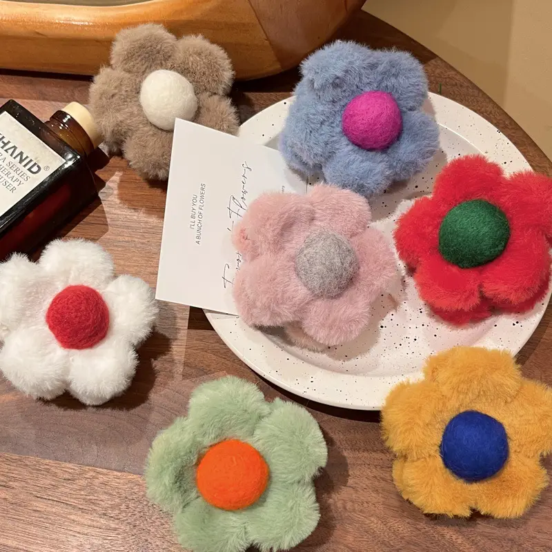 Autumn Winter Flower Plush Hair Clips for Women - Image 4