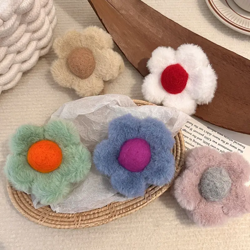 Autumn Winter Flower Plush Hair Clips for Women - Image 5