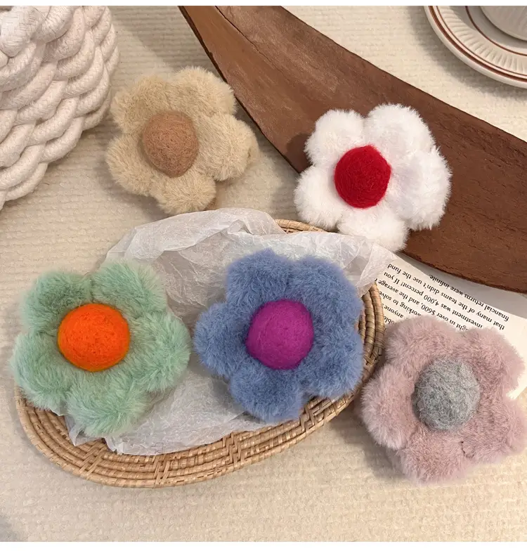 Autumn Winter Flower Plush Hair Clips for Women — feature 8