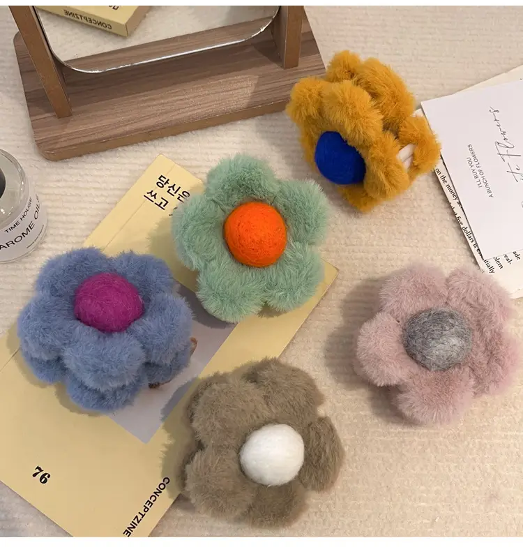 Autumn Winter Flower Plush Hair Clips for Women — feature 9