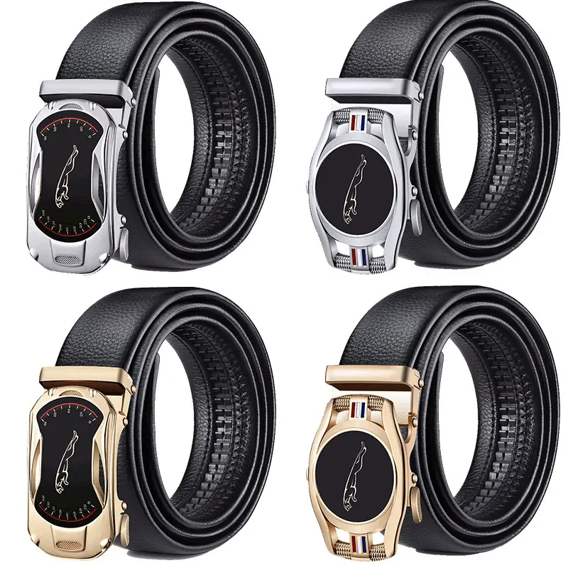 Men's Automatic Buckle Belt Black Gold Gold Plated