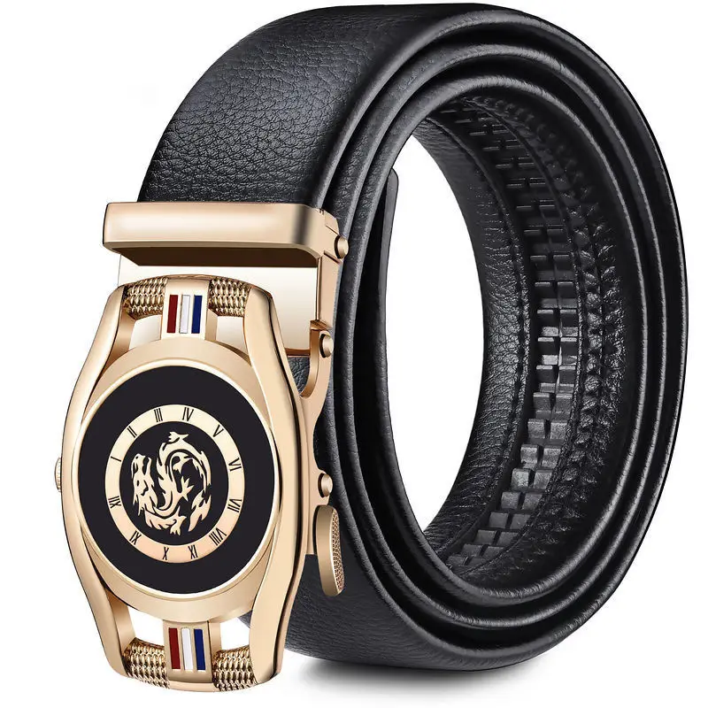 Men's Automatic Buckle Belt Black Gold Gold Plated