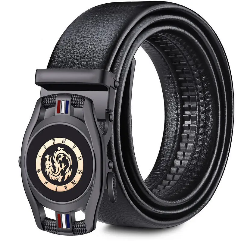Men's Automatic Buckle Belt Black Gold Gold Plated