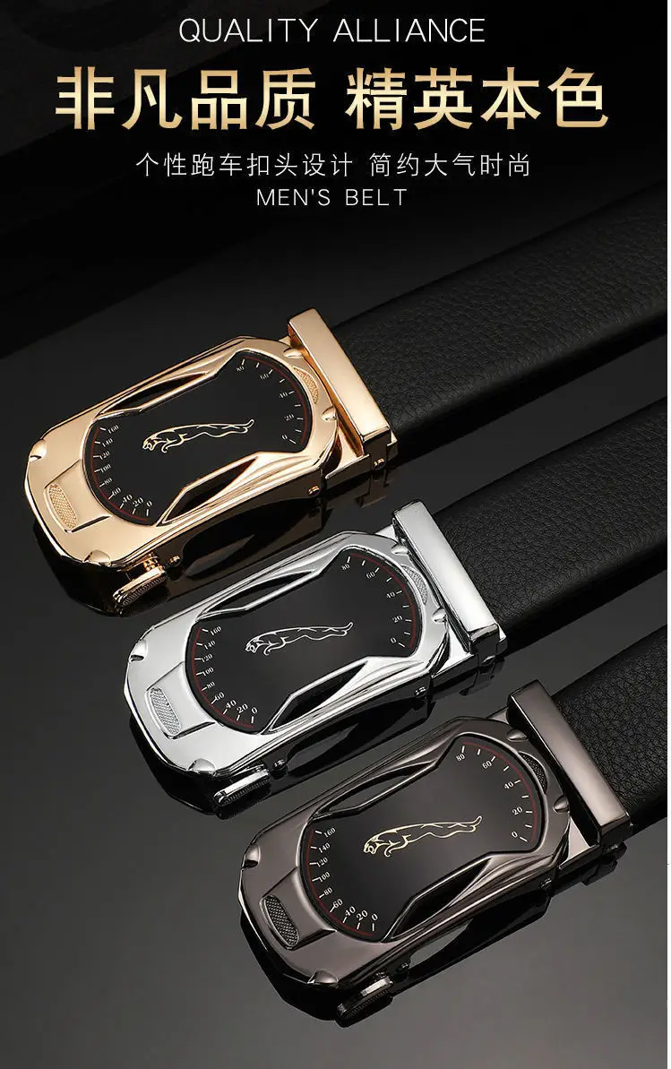 Men's Automatic Buckle Belt Black Gold Gold Plated — feature 1
