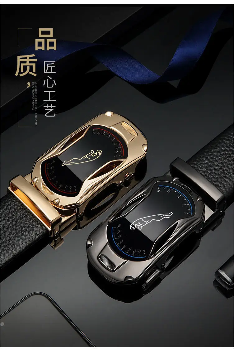 Men's Automatic Buckle Belt Black Gold Gold Plated — feature 11