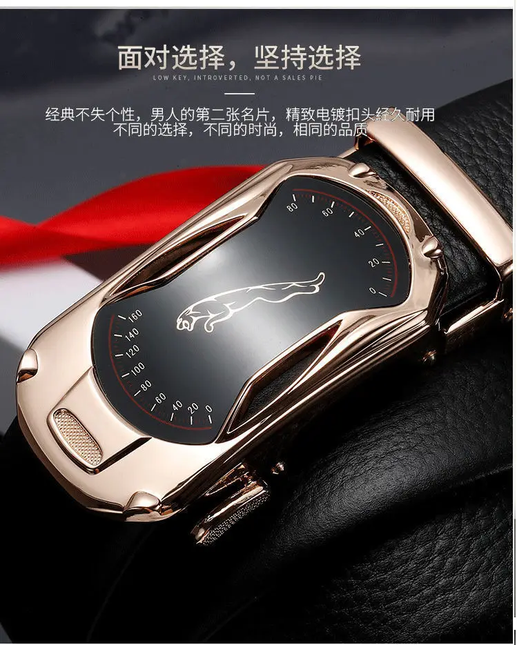 Men's Automatic Buckle Belt Black Gold Gold Plated — feature 13