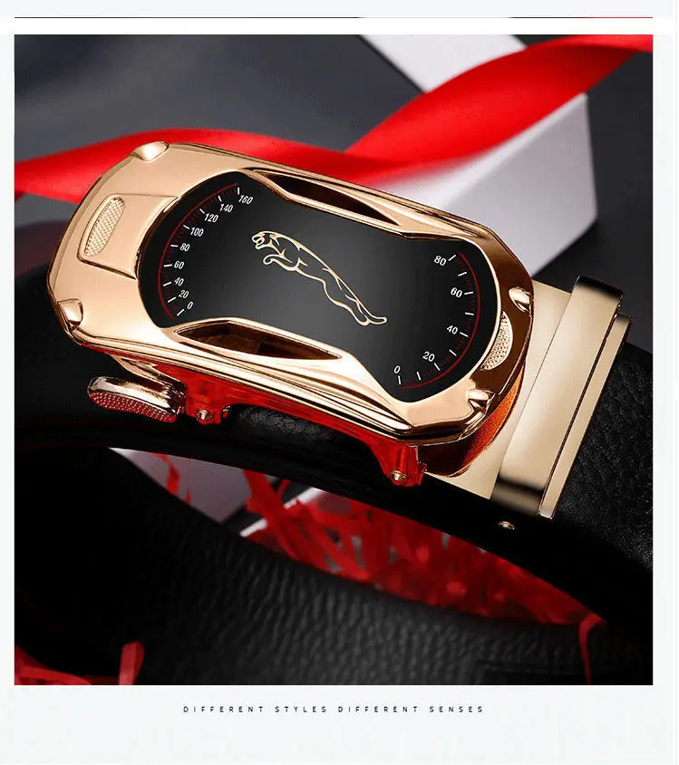 Men's Automatic Buckle Belt Black Gold Gold Plated — feature 14