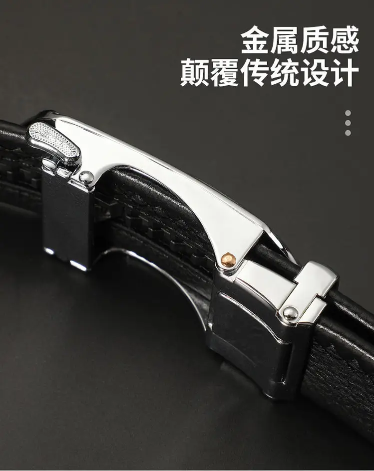 Men's Automatic Buckle Belt Black Gold Gold Plated — feature 8