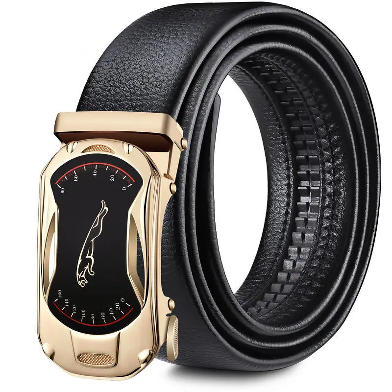 Men's Automatic Buckle Belt Black Gold Gold Plated