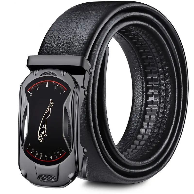 Men's Automatic Buckle Belt Black Gold Gold Plated
