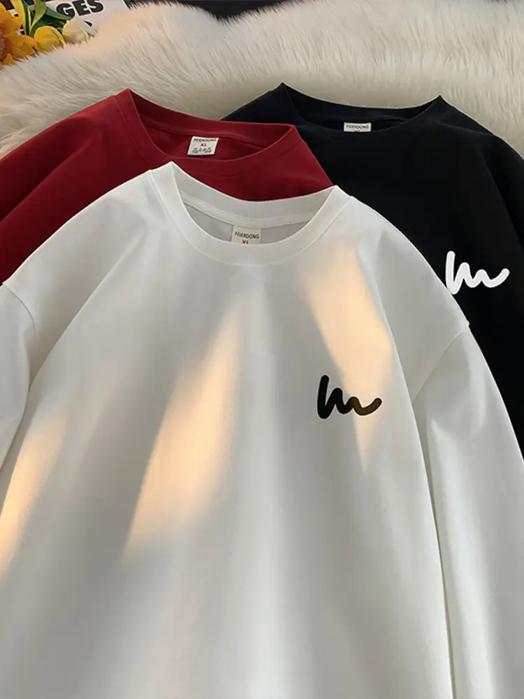 Men White Round Neck Long Sleeve T-Shirt 2023 - Image 8
