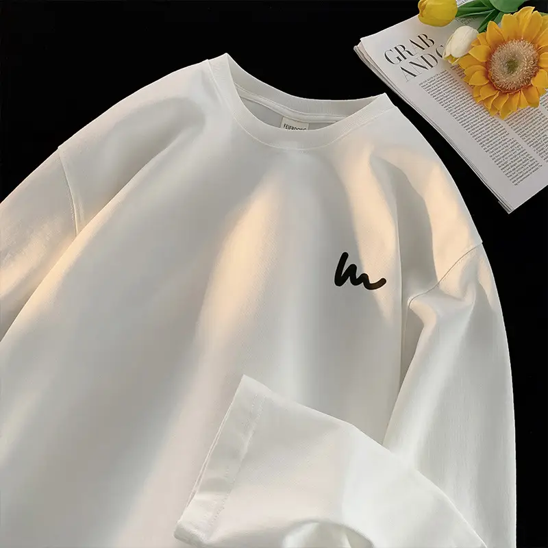 Men White Round Neck Long Sleeve T-Shirt 2023 - Image 2