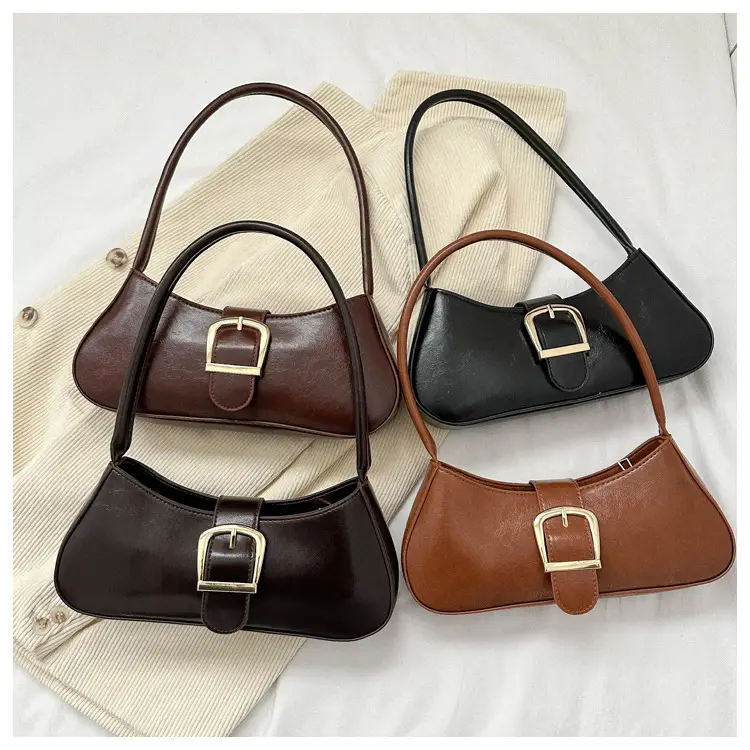 Brown Korean Style Shoulder Bag with Gold Buckle - Image 5