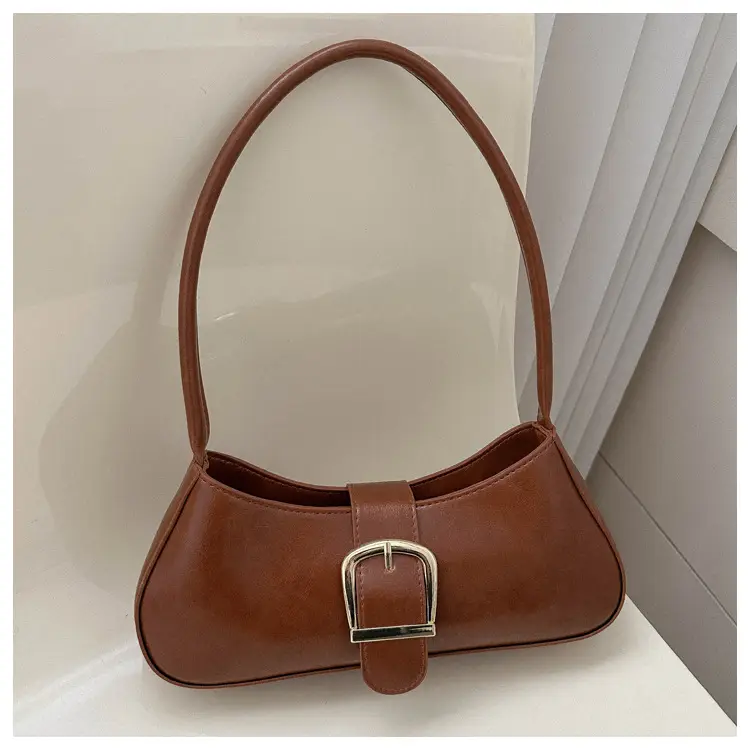 Brown Korean Style Shoulder Bag with Gold Buckle - Image 6
