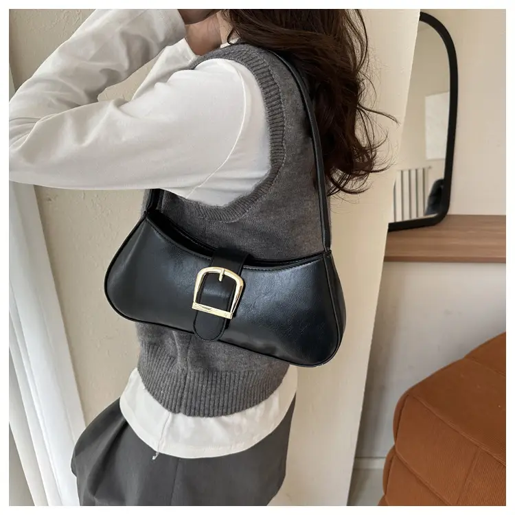 Brown Korean Style Shoulder Bag with Gold Buckle - Image 8