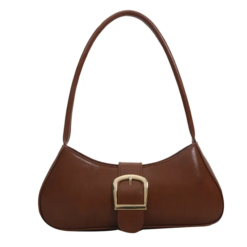Brown Korean Style Shoulder Bag with Gold Buckle - Image 9