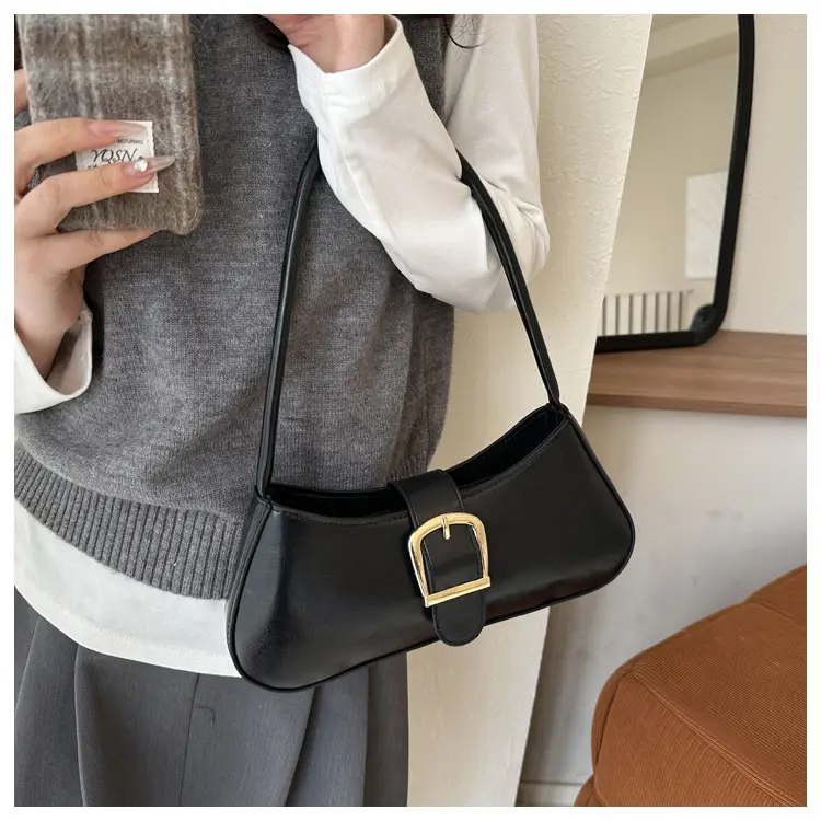 Brown Korean Style Shoulder Bag with Gold Buckle — feature 12