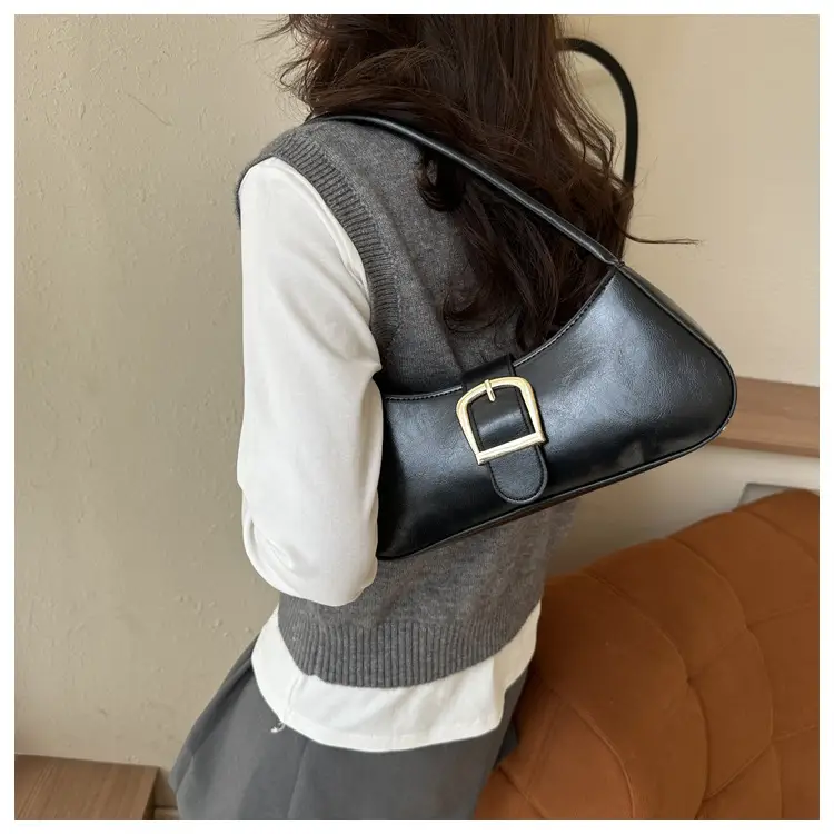 Brown Korean Style Shoulder Bag with Gold Buckle — feature 14