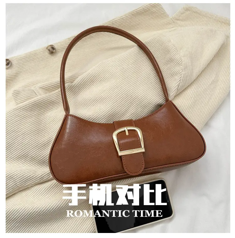 Brown Korean Style Shoulder Bag with Gold Buckle — feature 6