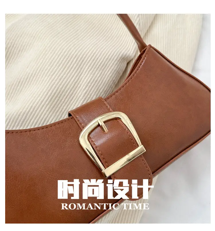 Brown Korean Style Shoulder Bag with Gold Buckle — feature 7