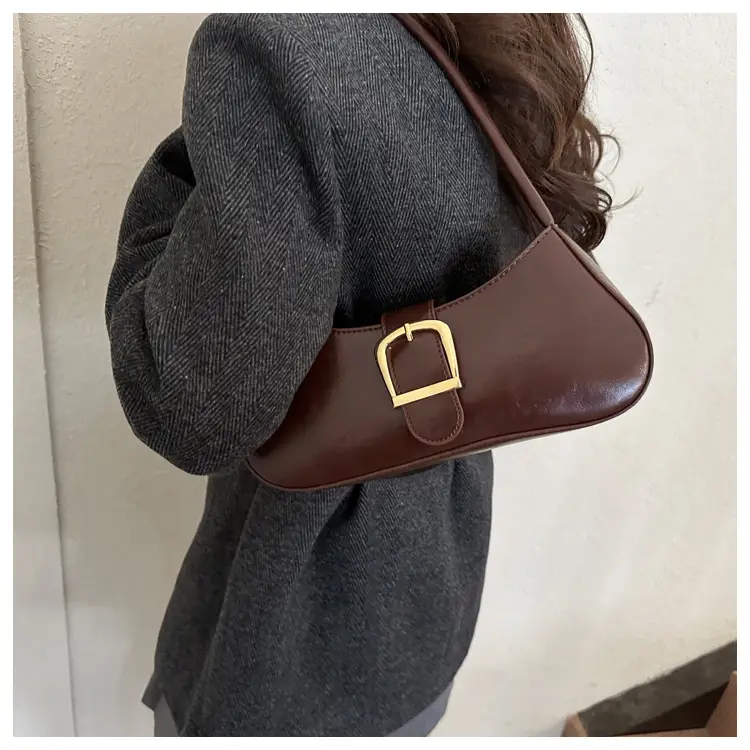 Brown Korean Style Shoulder Bag with Gold Buckle — feature 9