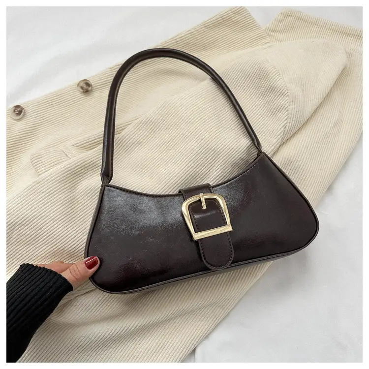 Brown Korean Style Shoulder Bag with Gold Buckle - Image 2