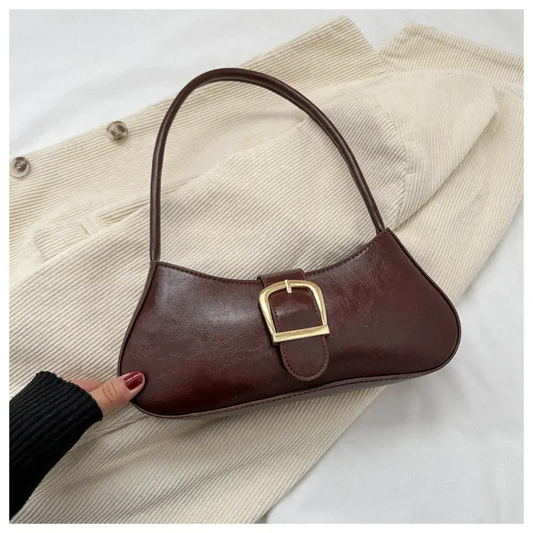 Brown Korean Style Shoulder Bag with Gold Buckle - Image 3