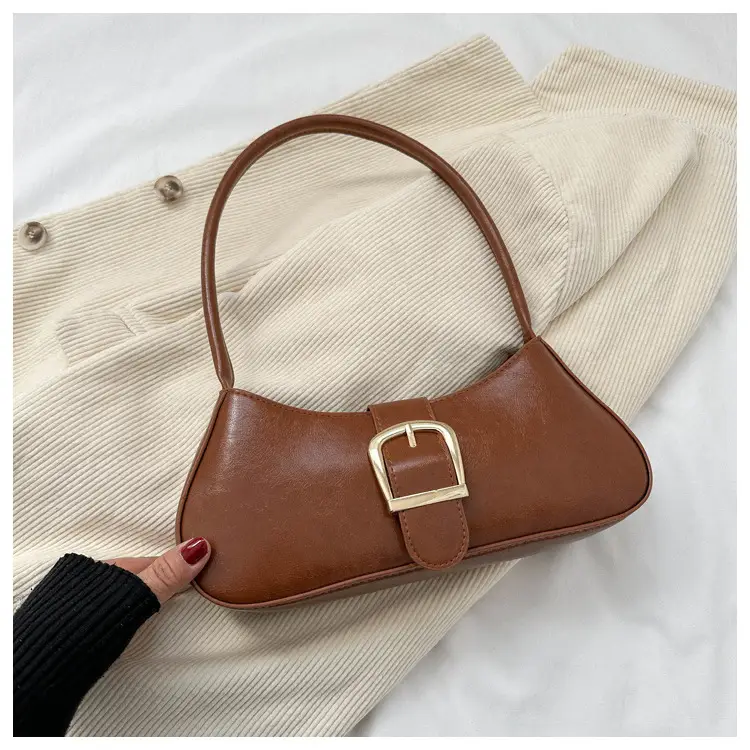 Brown Korean Style Shoulder Bag with Gold Buckle - Image 4