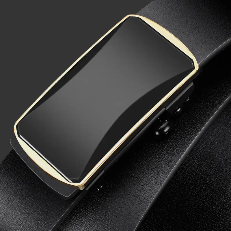 Men's Toothless Automatic Buckle Belt Black Gold - Image 4