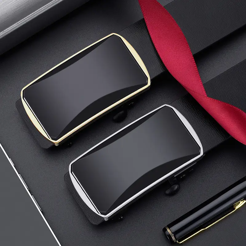 Men's Toothless Automatic Buckle Belt Black Gold - Image 5