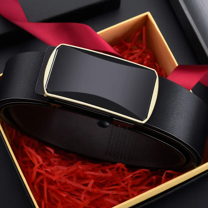 Men's Toothless Automatic Buckle Belt Black Gold - Image 6