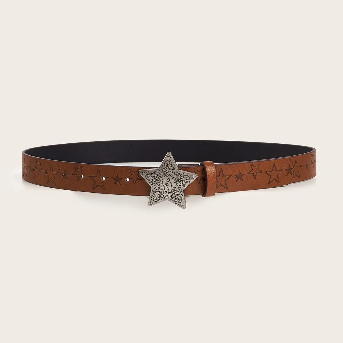 European Star Print Brown Belt for Women Men