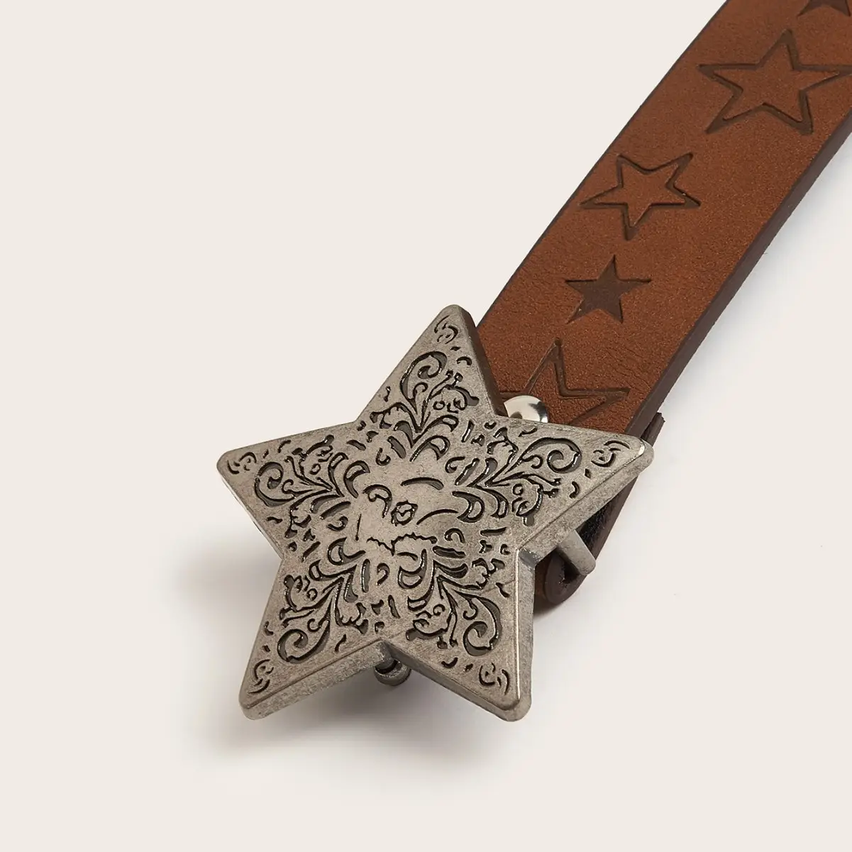 European Star Print Brown Belt for Women Men