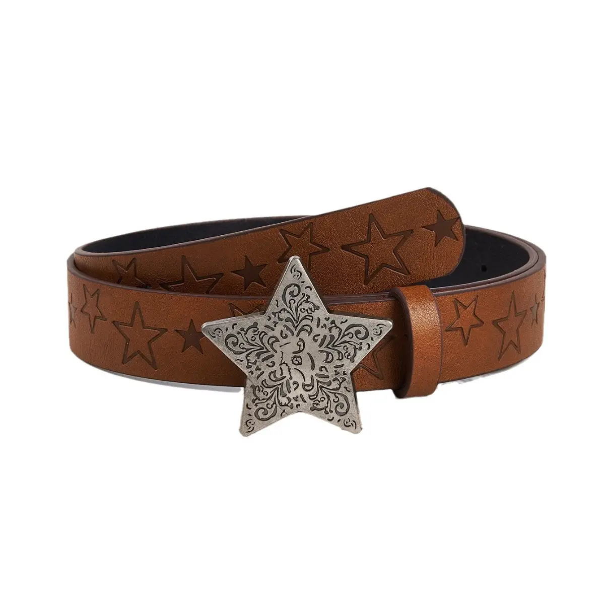 European Star Print Brown Belt for Women Men