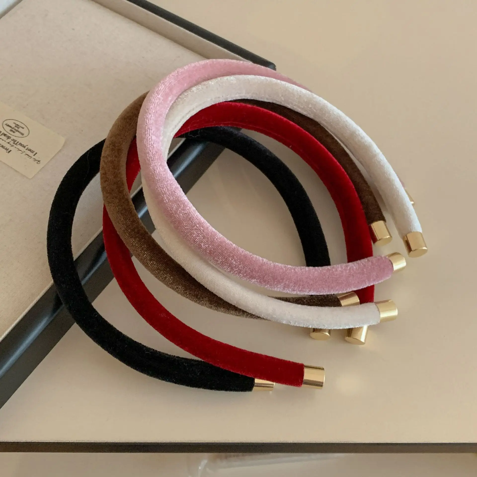 White Velvet Geometric Headband with Gold Ends - Image 8