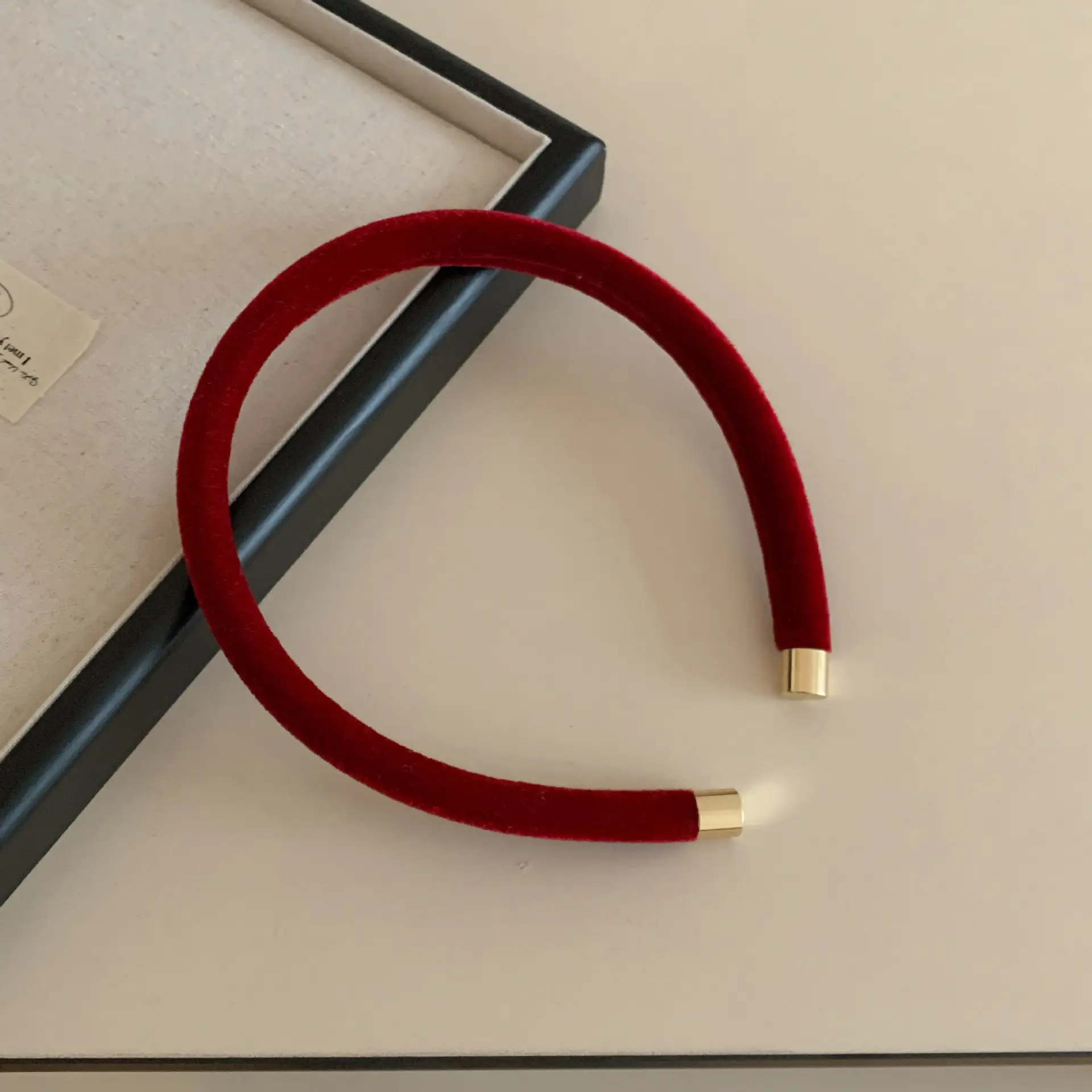 White Velvet Geometric Headband with Gold Ends - Image 3